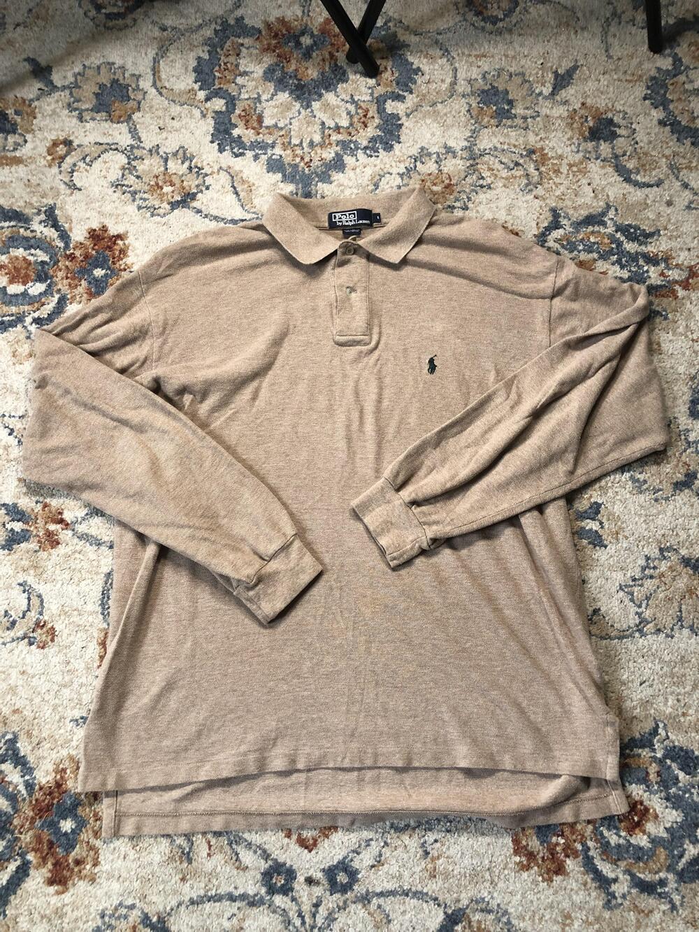 Polo Ralph Lauren Polo Shirt Mens Large Brown Long Sleeve Collared 100% Cotton